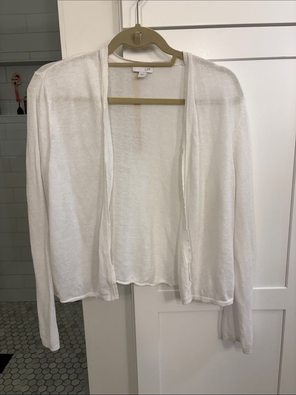 J.Jill White Knit Open Cardigan with Subtle Texture